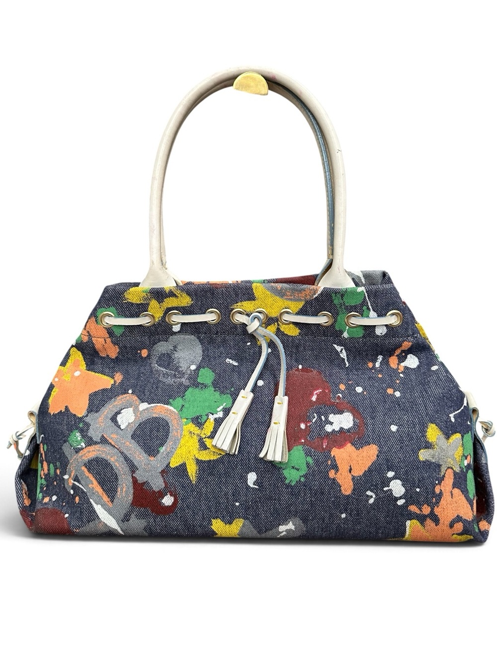 Vintage Dooney & Bourke Y2K Graffiti Denim Tassel Tote